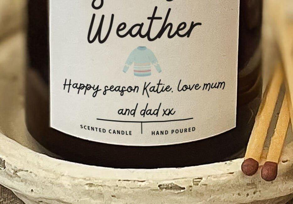 Personalised Sweater Weather Candle, Autumn Candle, Fall Season Candle, Autumn Vibes, Vegan Candle, Brown Jar Candle, Scented Candle, Fall - Amy Lucy