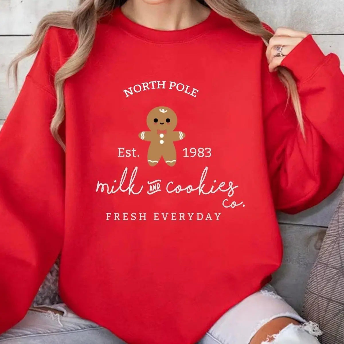 Personalised SWEATSHIRT GINGERBREAD MAN Christmas Jumper Red Christmas Jumper Snowmen Sweets Cozy Winter Cookie Xmas Gift Sweatshirts - Amy Lucy