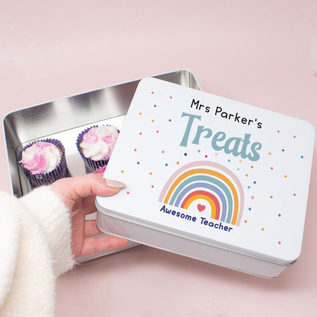 Personalised teacher treat tin with custom name or wording