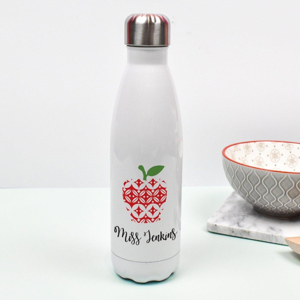 Personalised Teacher Water Bottle, Apple Teacher Gift Flask, Apple Personalised Teacher Gifts, Personalised Heat Flask, Appreciation Gift - Amy Lucy