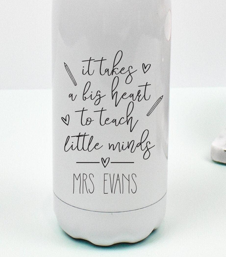 Personalised Teacher Water Bottle, Heart Teacher Gift Flask, Custom Personalised Teacher Gifts, Personalised Heat Flask, Appreciation Gift - Amy Lucy