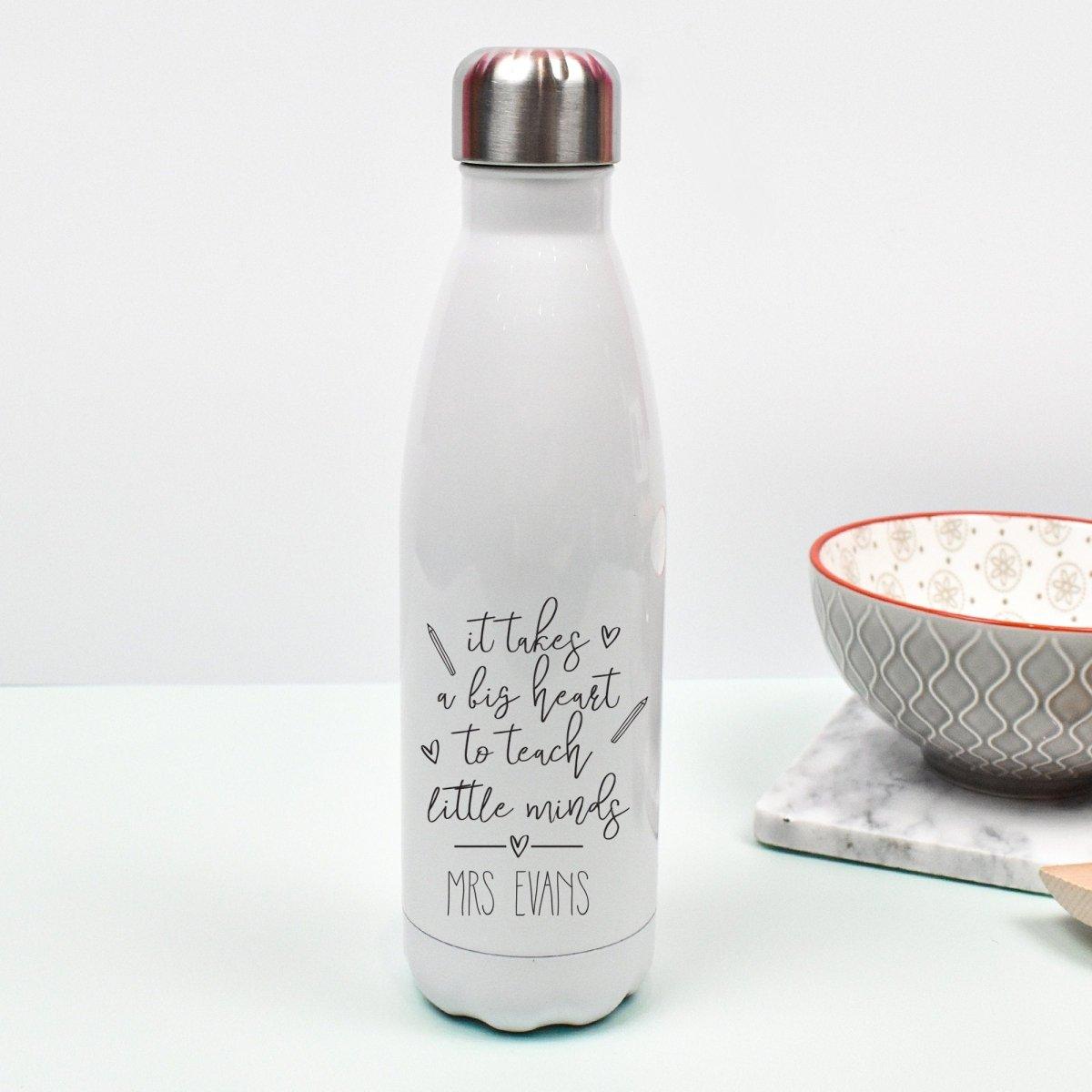 Personalised Teacher Water Bottle, Heart Teacher Gift Flask, Custom Personalised Teacher Gifts, Personalised Heat Flask, Appreciation Gift - Amy Lucy