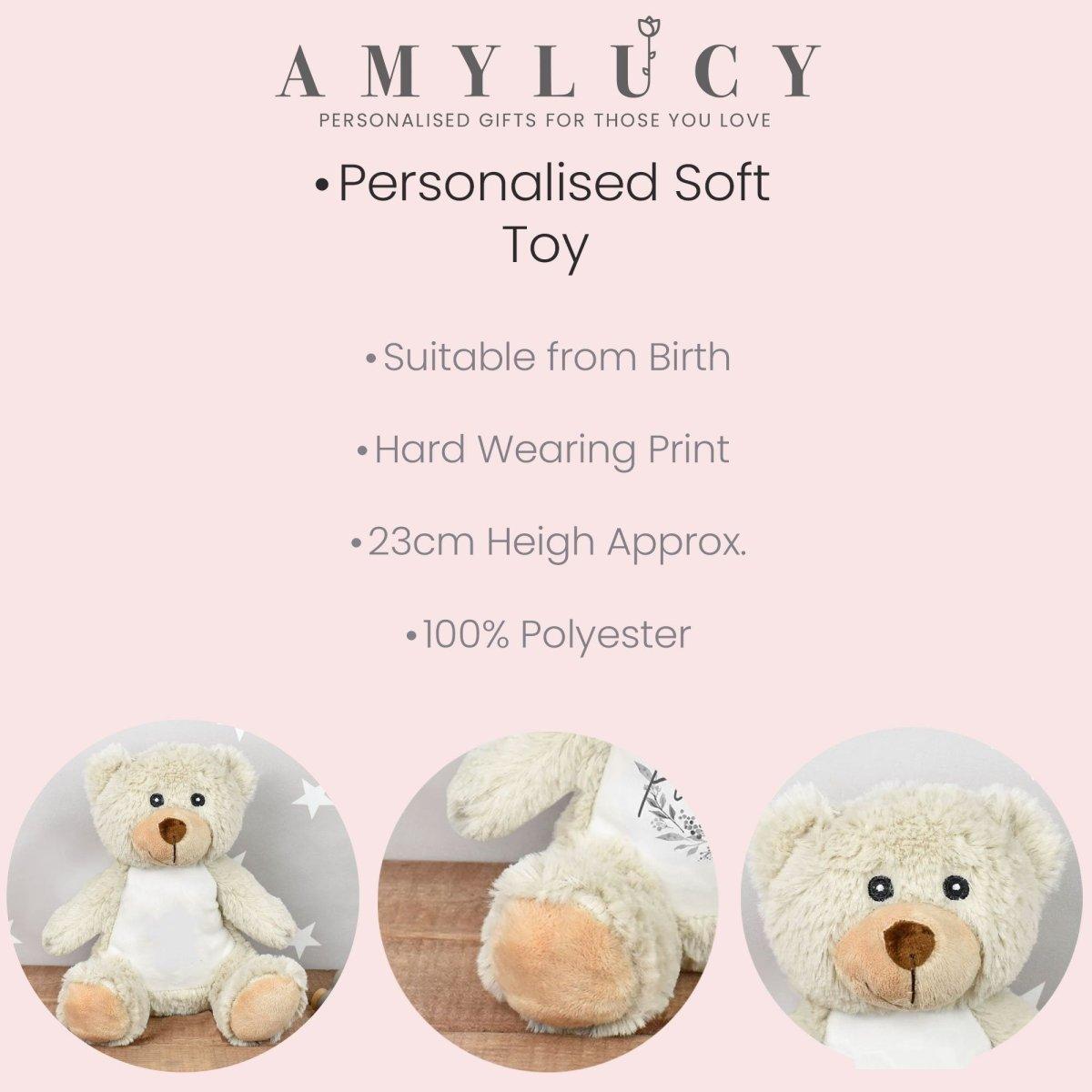 Personalised Teddy Bear, New Baby Gift, Customised Cuddly Toy, Baby Shower Gift, Baby Girl Gift, Baby Boy Gift, New Arrival Baby Gift, Teddy - Amy Lucy