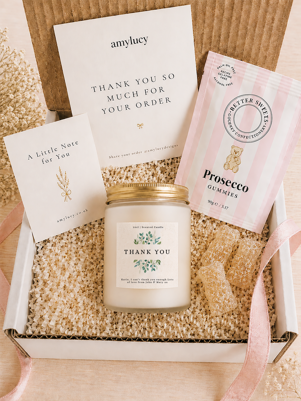 Personalised Thank You Candle Gift styled as a thoughtful gift