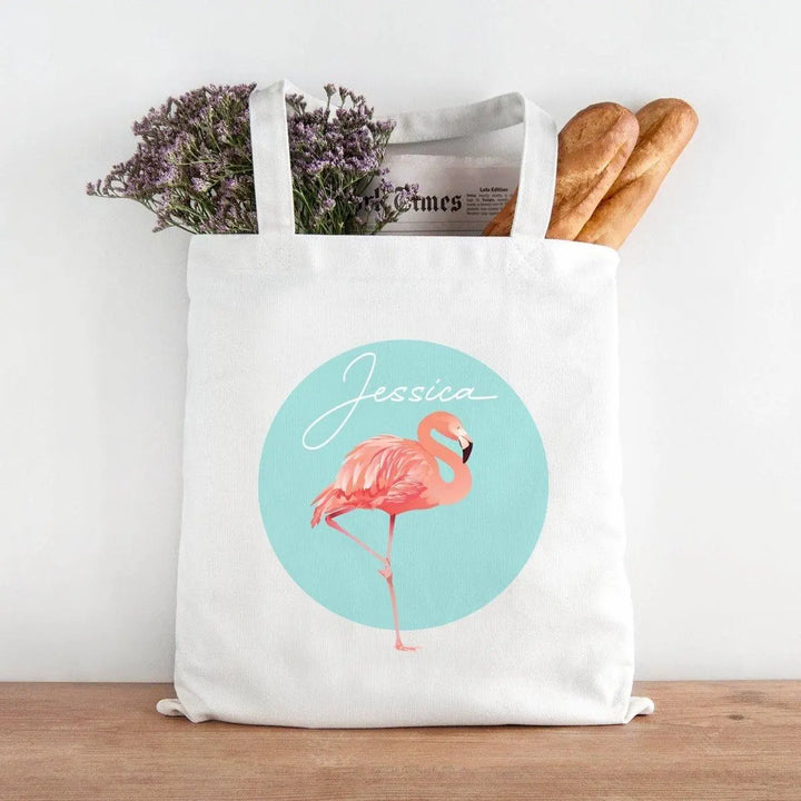 Personalised Tote Bag, Flamingo Gift For Her, Name Canvas Tote Bag, Flamingo Style Tote Bag, Flamingo Tote Bag, Pattern Tote Bag, Girls - Amy Lucy