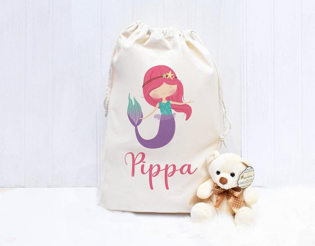 Personalised Toy Sack, Mermaid Bedroom Decor, Girls Toy Bag, Girls Drawstring Bag, Girls Nursery Bag, Mermaid Girls Gift, Child Storage Bag - Amy Lucy