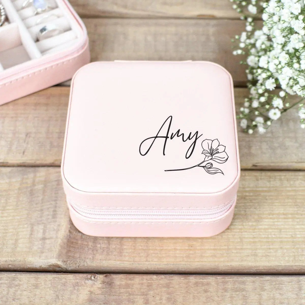 Personalised Travel Jewellery Case, Mini Jewellery Box, Mothers Day Gift, Bridesmaid Gift, Jewellery Storage, Beauty Organiser, Gift for Her - Amy Lucy