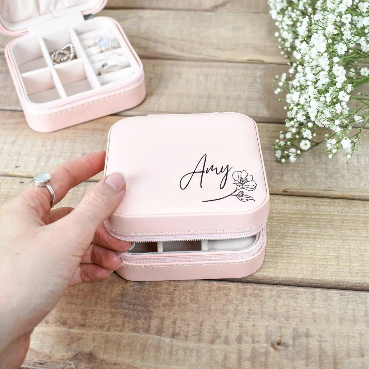 Personalised Travel Jewellery Case, Mini Jewellery Box, Mothers Day Gift, Bridesmaid Gift, Jewellery Storage, Beauty Organiser, Gift for Her - Amy Lucy