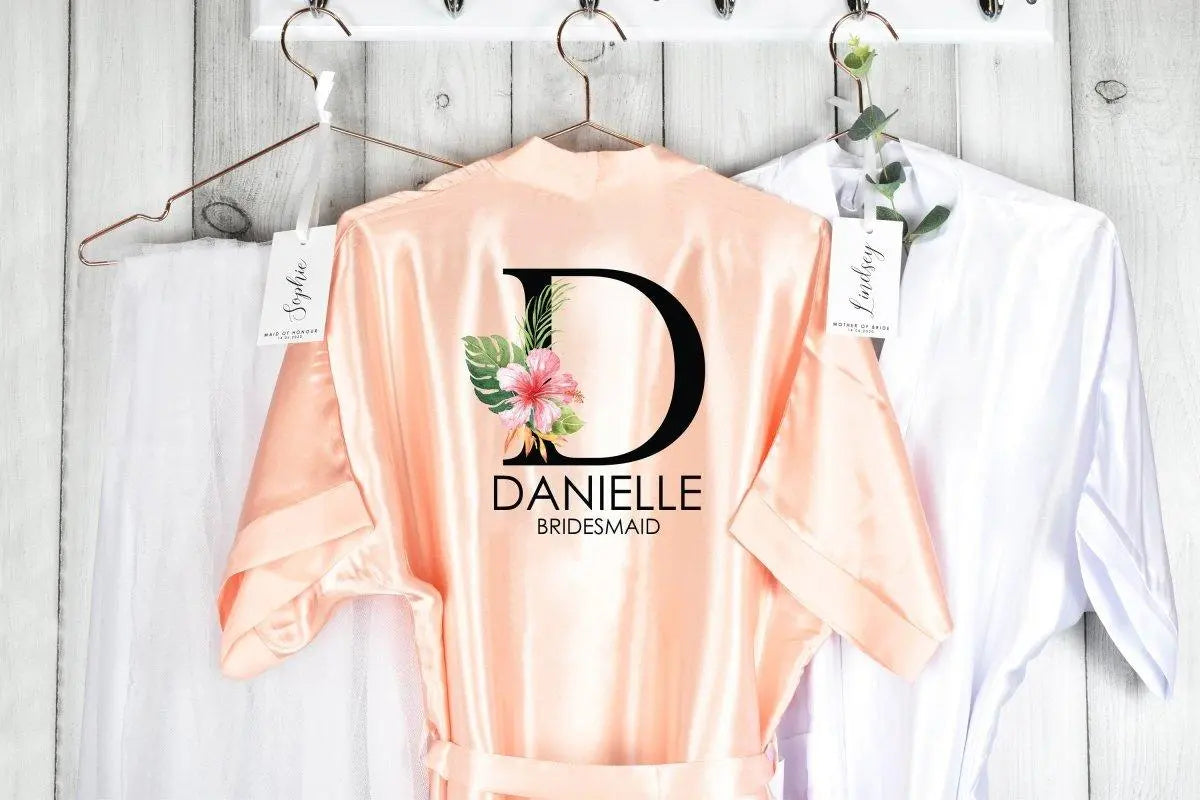 Personalised Tropical Hen Party Robe, Botanical Theme Bridesmaid Robe, Personalised Bridal Robe, Custom Bridesmaid Robe, Custom Bride Robe - Amy Lucy