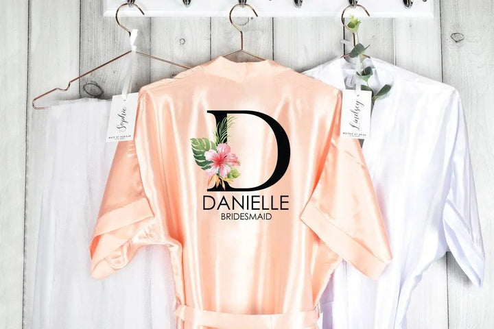 Personalised Tropical Hen Party Robe, Botanical Theme Bridesmaid Robe, Personalised Bridal Robe, Custom Bridesmaid Robe, Custom Bride Robe - Amy Lucy