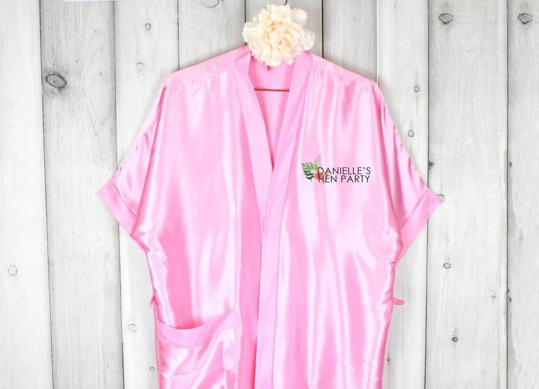 Personalised Tropical Hen Party Robe, Botanical Theme Bridesmaid Robe, Personalised Bridal Robe, Custom Bridesmaid Robe, Custom Bride Robe - Amy Lucy