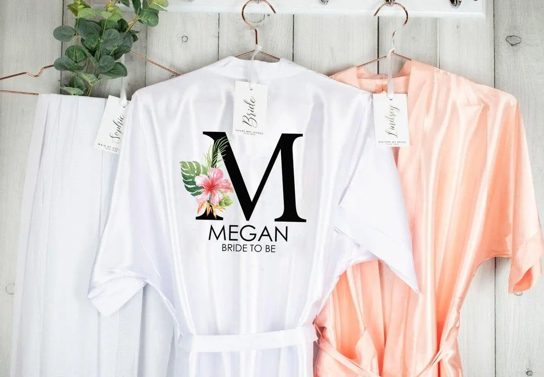 Personalised Tropical Hen Party Robe, Botanical Theme Bridesmaid Robe, Personalised Bridal Robe, Custom Bridesmaid Robe, Custom Bride Robe - Amy Lucy