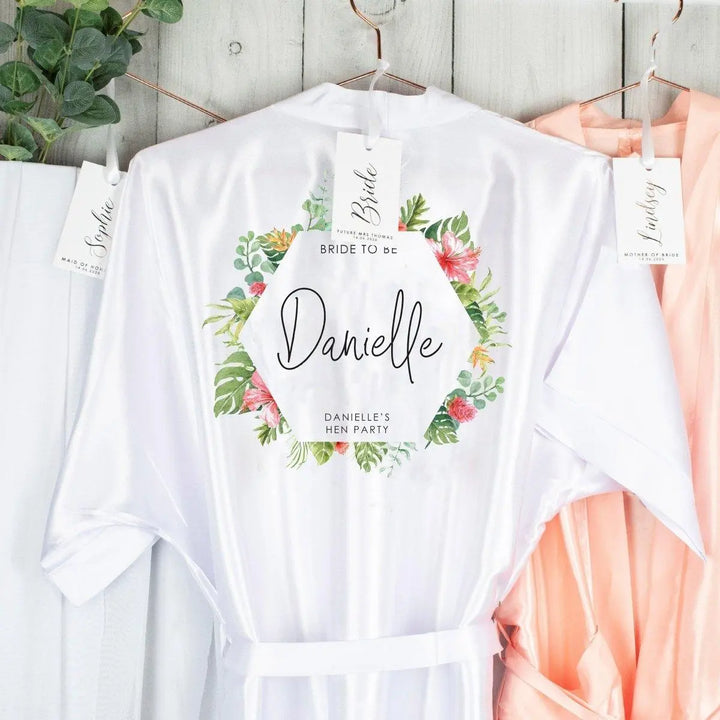 Personalised Tropical Hen Party Robe, Botanical Theme Bridesmaid Robe, Personalised Bridal Robe, Custom Bridesmaid Robe, Custom Bride Robe - Amy Lucy