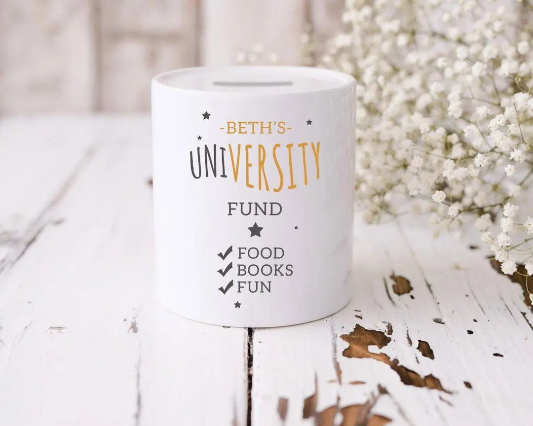 Personalised Uni Gift, Money Box University Gift, University Saving Fund, Girls Uni Gift, Graduation Gift, Student Gift, Fun Student Gifts - Amy Lucy