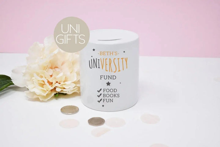 Personalised Uni Gift, Money Box University Gift, University Saving Fund, Girls Uni Gift, Graduation Gift, Student Gift, Fun Student Gifts - Amy Lucy