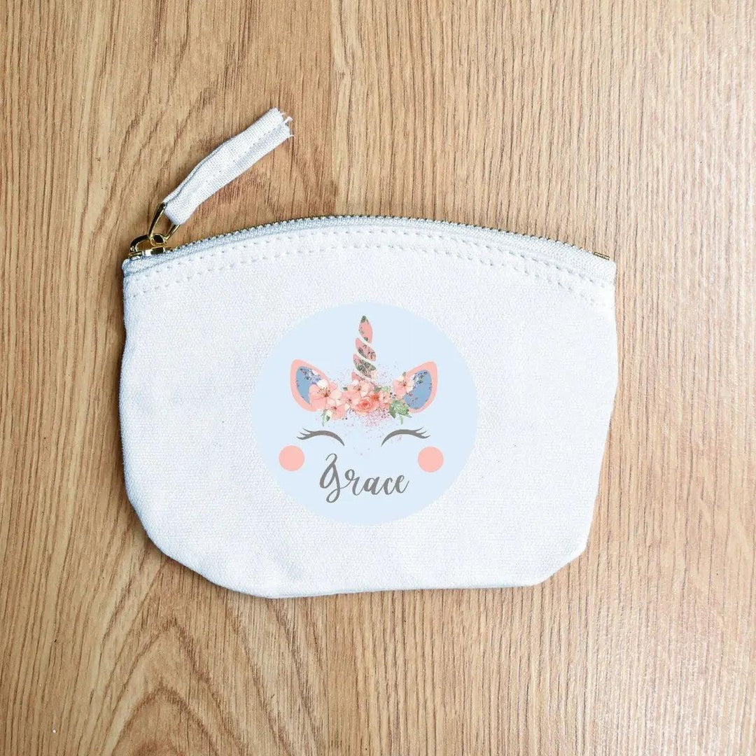 Personalised Unicorn Coin Purse, Girl Stocking Filler, Unicorn Gift For Her, Name Canvas Coin Purse, Unicorn Style Purse, Christmas Gift - Amy Lucy