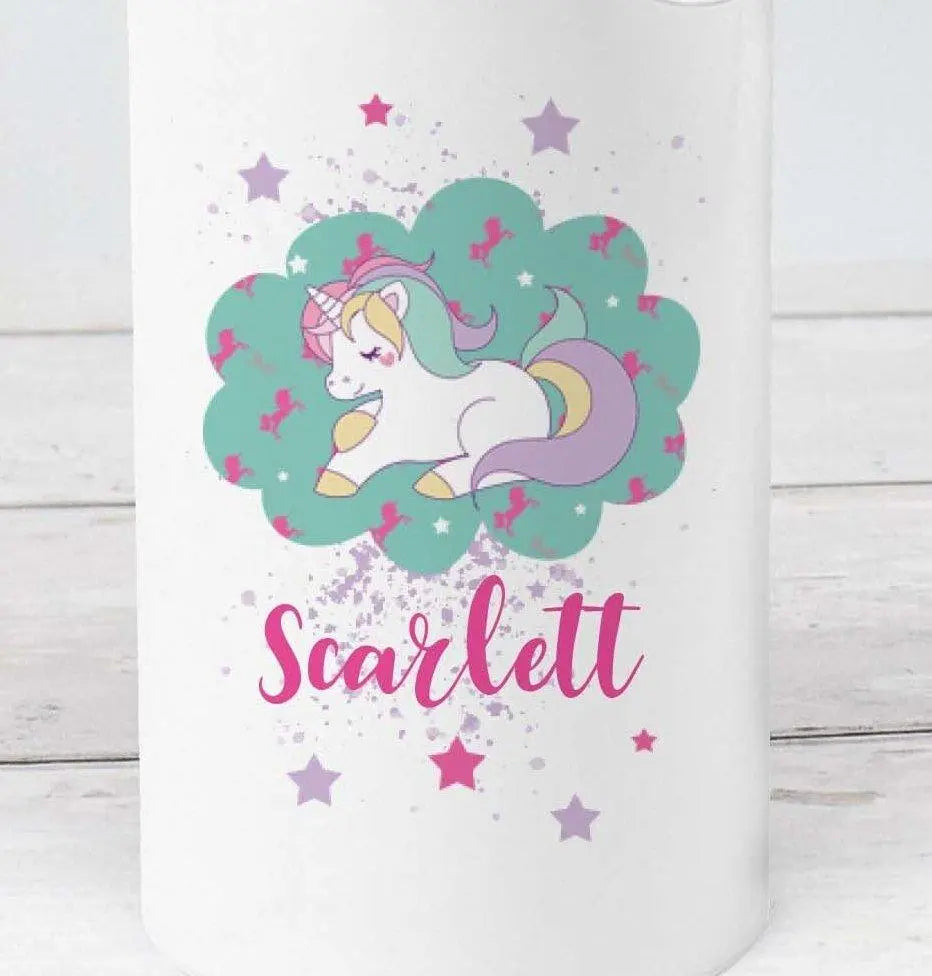 Personalised Unicorn Water Bottle, Unicorn School Bottle, Kids Unicorn Drink Bottle, Girls School Flask, Kids Children Student Drinks Cup, - Amy Lucy