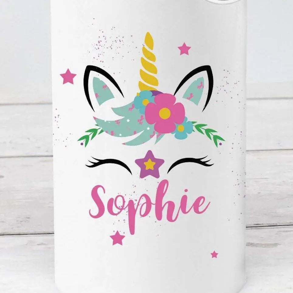 Personalised Unicorn Water Bottle, Unicorn School Bottle, Kids Unicorn Drink Bottle, Girls School Flask, Kids Children Student Drinks Cup, - Amy Lucy