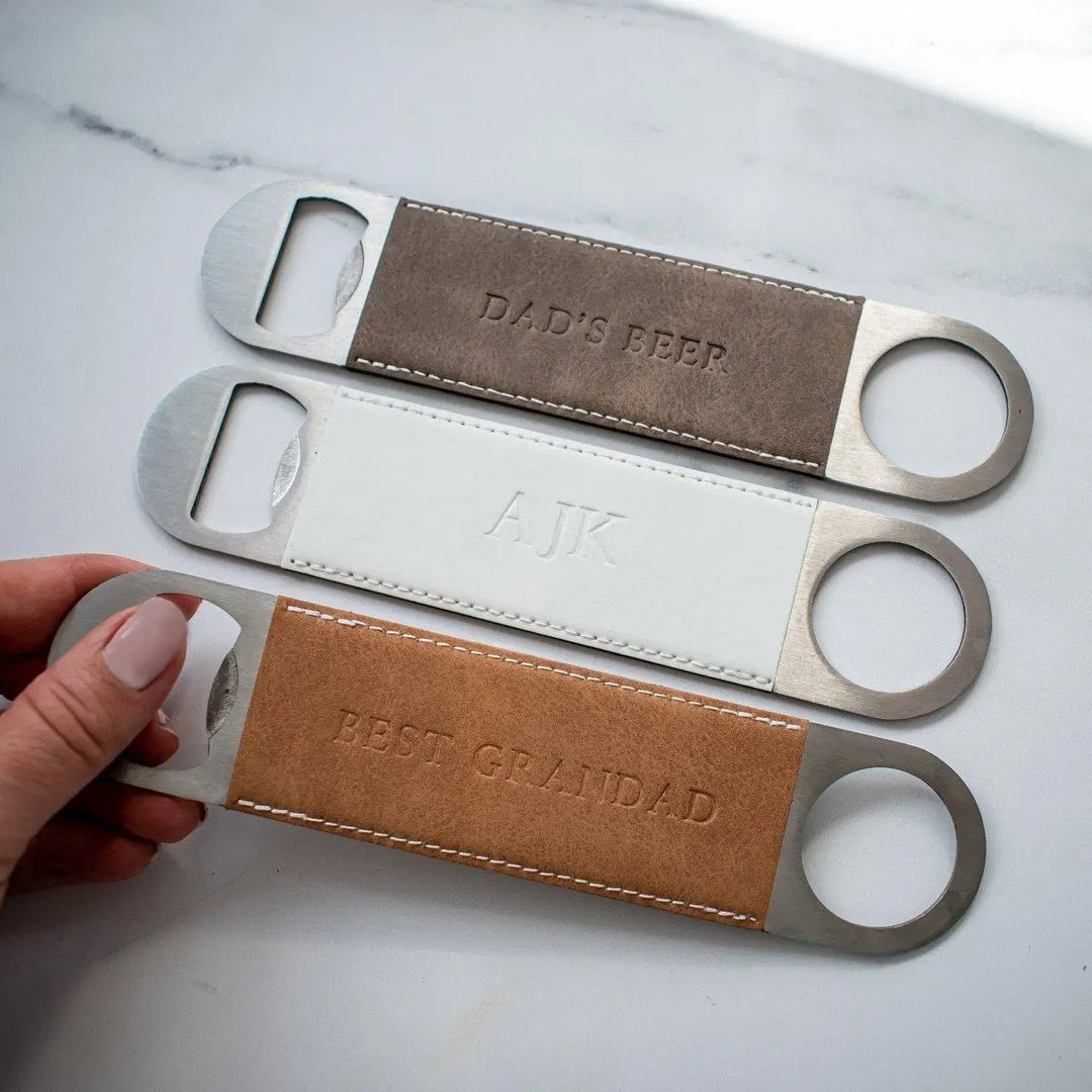 Personalised Vegan Leather Bar Blade, Personalised Bottle Opener, Debossed Bar Blade, Father&#39;s Day Gift, Drinking Gift, Dad Bar Gift, Him - Amy Lucy