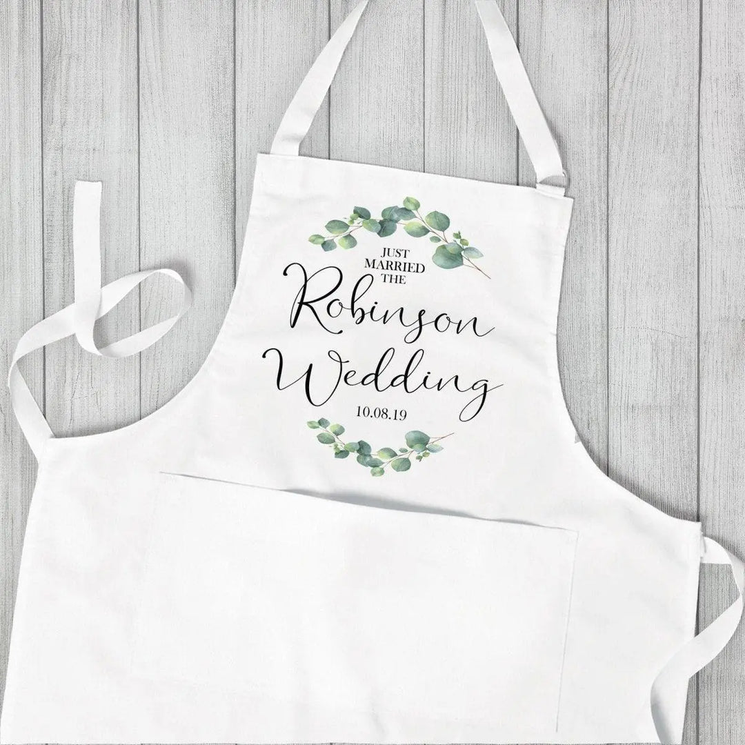 Personalised Wedding Apron, Bride Wedding Apron, Rustic Wedding Dress Apron, Eucalyptus Wedding Apron, Custom Wedding, Reception Apron, - Amy Lucy