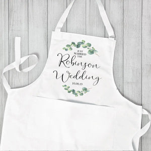 Personalised Wedding Apron, Bride Wedding Apron, Rustic Wedding Dress Apron, Eucalyptus Wedding Apron, Custom Wedding, Reception Apron, - Amy Lucy