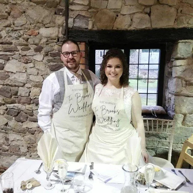 Personalised Wedding Apron, Bride Wedding Apron, Wedding Dress Apron, Wedding Groom Aprons, Custom Wedding, Reception Apron, Wedding Day - Amy Lucy