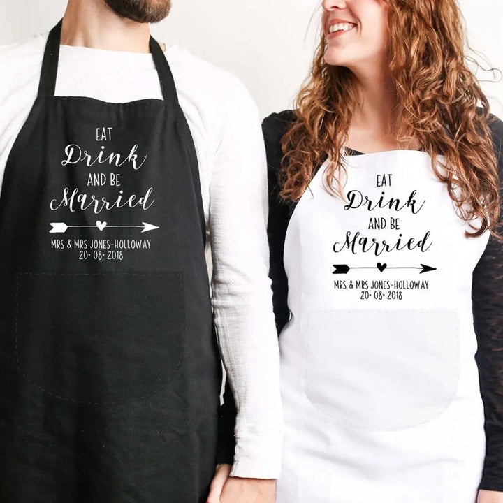 Personalised Wedding Aprons, Bride Groom Wedding Aprons, Newlywed Aprons, Mr and Mrs Aprons, Mr and Mrs Gifts, Newlywed Mr Mrs Home Gift, - Amy Lucy