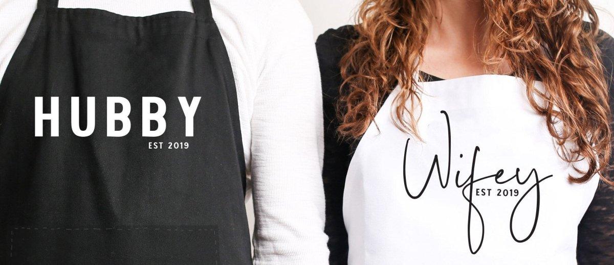 Personalised Wedding Aprons, Bride Groom Wedding Aprons, Newlywed Aprons, Mr and Mrs Aprons, Mr and Mrs Gifts, Newlywed Mr Mrs Home Gift, - Amy Lucy