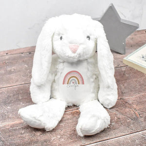 Personalised White Bunny Rabbit, Large Soft Toy, New Baby Gift, Rainbow Nursery Decor, Bunny Teddy, Baby Girl Gift, Baby Shower, Easter Baby - Amy Lucy