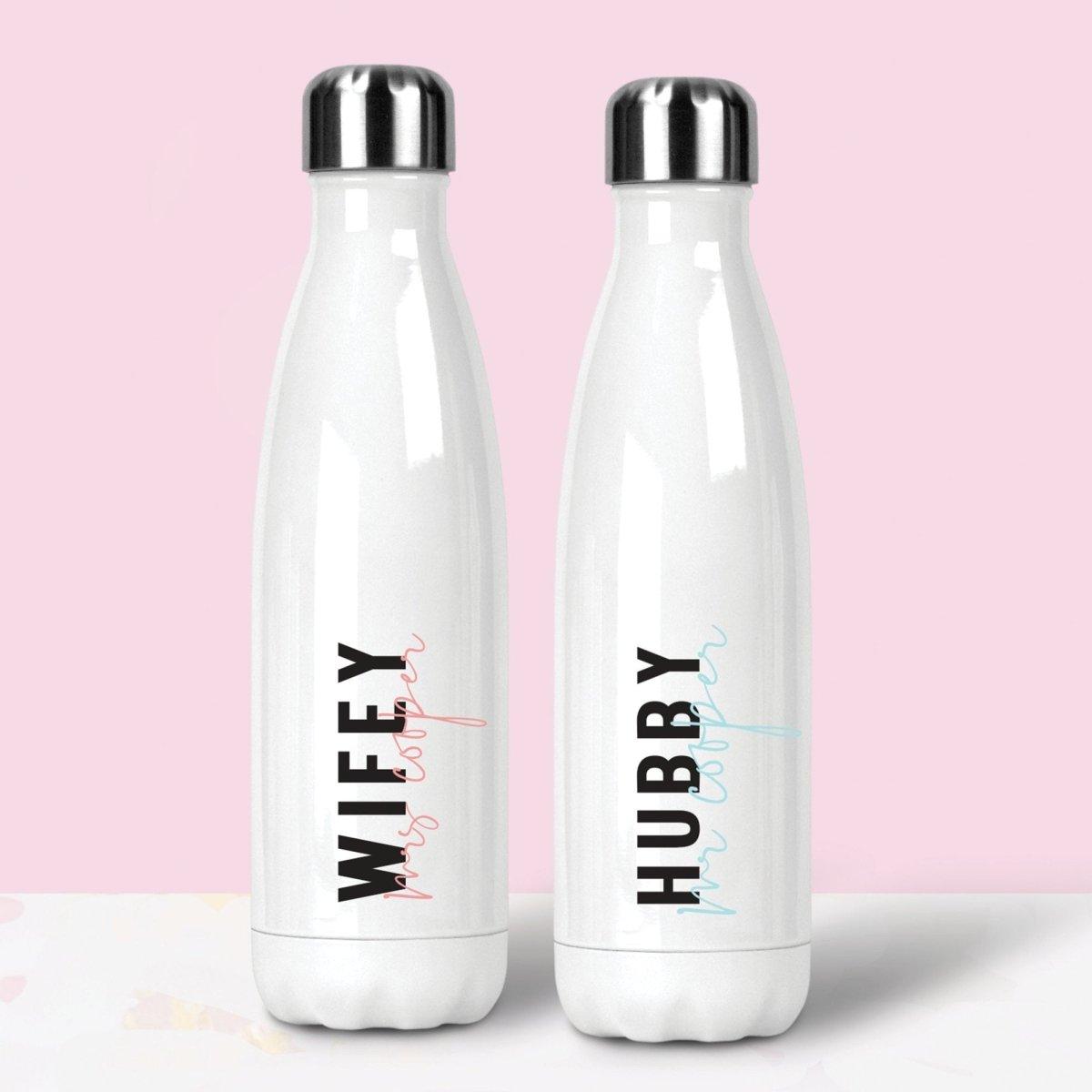 Personalised Wifey Bottle, Wife Drinks Bottle, Hubby Drinks Bottle, Wifey Hubby Drinks Bottle, Couple Metal Bottles, Gym Gift, Couple Gift, - Amy Lucy