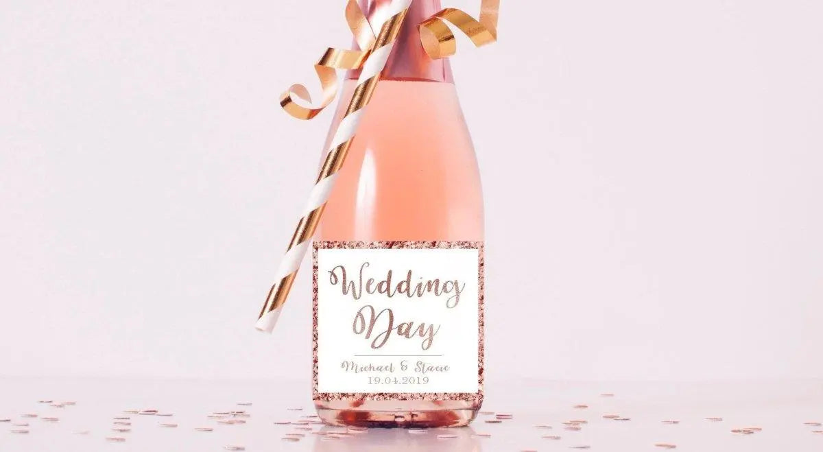 Personalised Wine Bottle Label x10, Rose Gold Wedding Champagne Bottle Label, Wedding Bottle Label, Mini Wine Bottle Labels, Wedding Label, - Amy Lucy