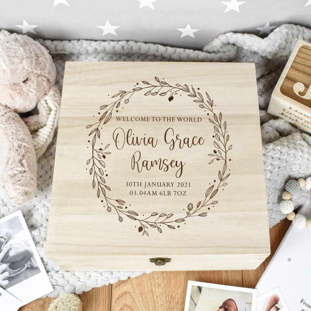 Personalised Wooden Baby Box, Engraved Baby Box, Baby Memory Box, Newborn Keepsake Box, Birth Stats Gift, Welcome Baby Box, New Baby Gift - Amy Lucy