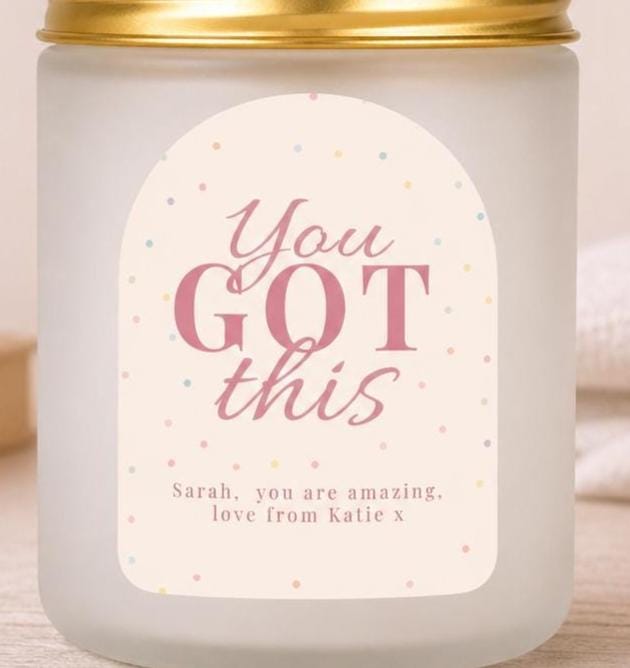 Overhead view of the personalised You’ve Got This Candle Gift