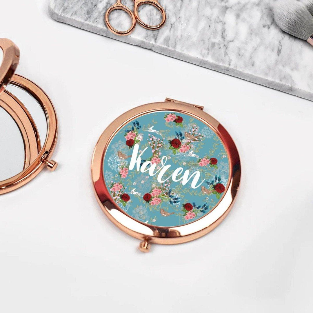 Rose Gold Personalised Pocket Mirror, Compact Mirror, Hen Party Pocket Mirror, Name Pocket Mirror, Boho Handheld mirror, Bridesmaid Gift - Amy Lucy