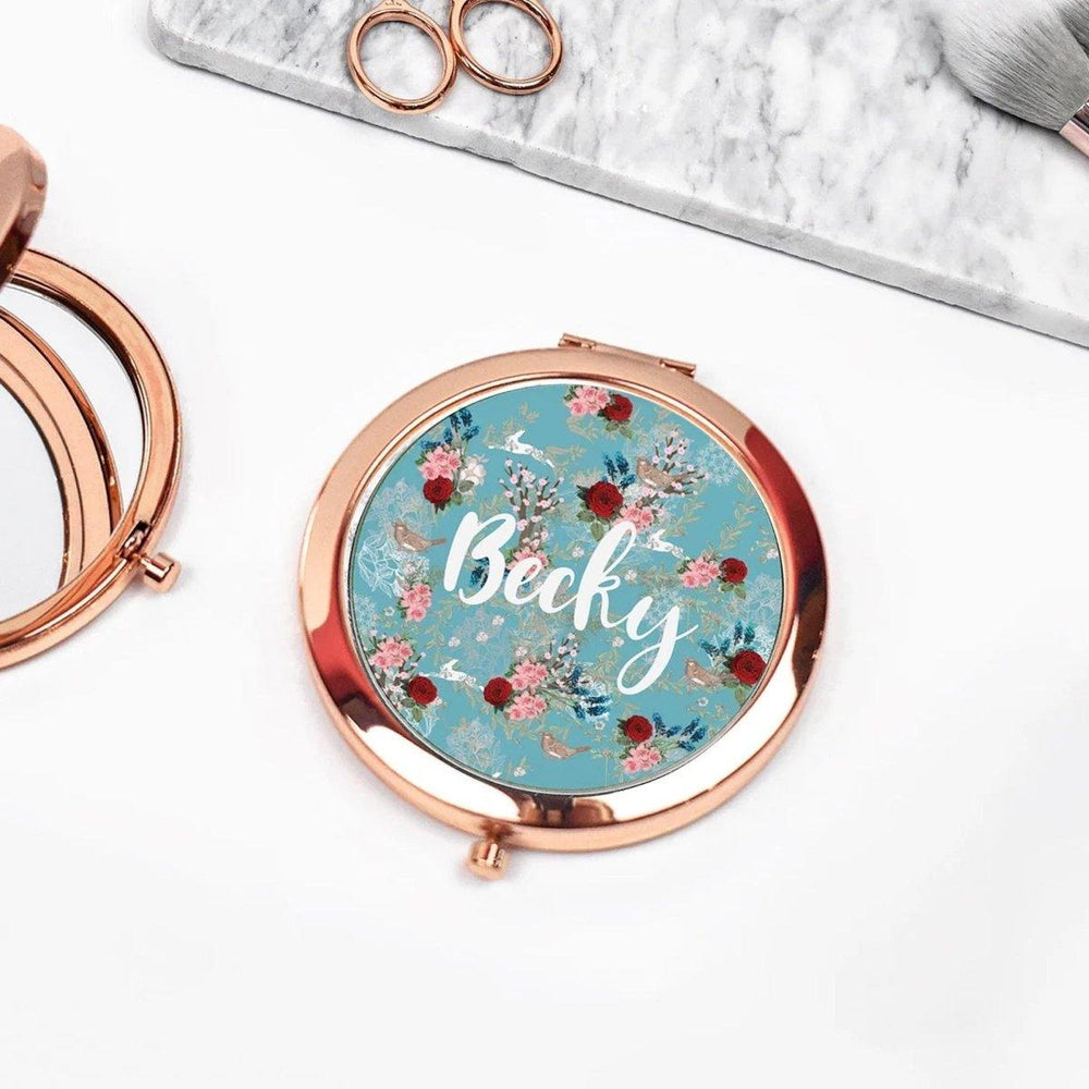 Rose Gold Personalised Pocket Mirror, Compact Mirror, Hen Party Pocket Mirror, Name Pocket Mirror, Boho Handheld mirror, Bridesmaid Gift - Amy Lucy