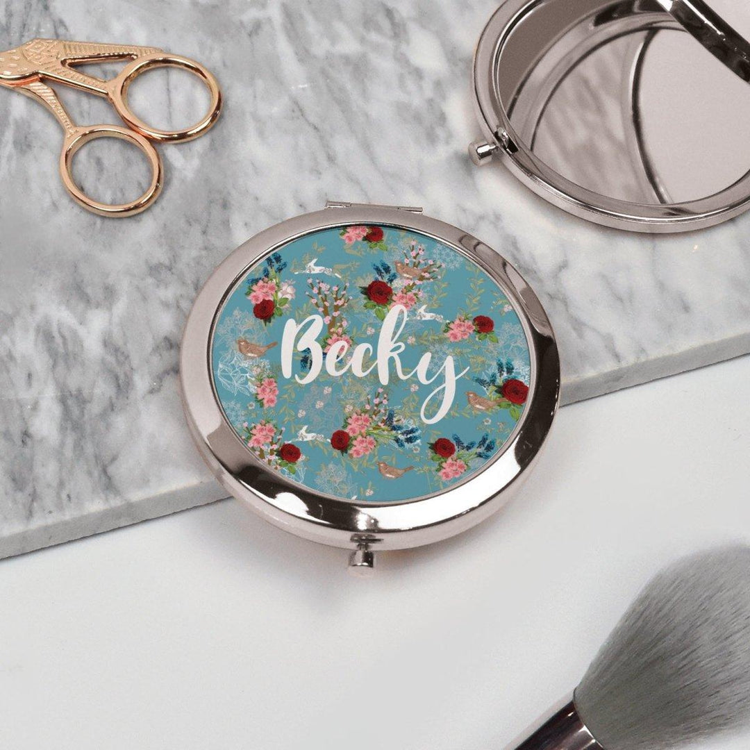 Rose Gold Personalised Pocket Mirror, Compact Mirror, Hen Party Pocket Mirror, Name Pocket Mirror, Boho Handheld mirror, Bridesmaid Gift - Amy Lucy