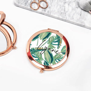 Rose Gold Personalised Pocket Mirror, Tropical Compact Mirror, Hen Party Pocket Mirror, Name Pocket Mirror, Handheld mirror, Bridesmaid Gift - Amy Lucy