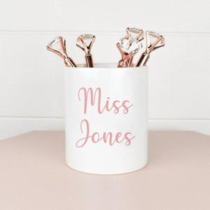 Rose Gold Personalised Teacher Pencil Pot, Rose Gold Teacher Gift Pen Pot, Apple Personalised Teacher Gifts, Personalised Desk Pot, - Amy Lucy