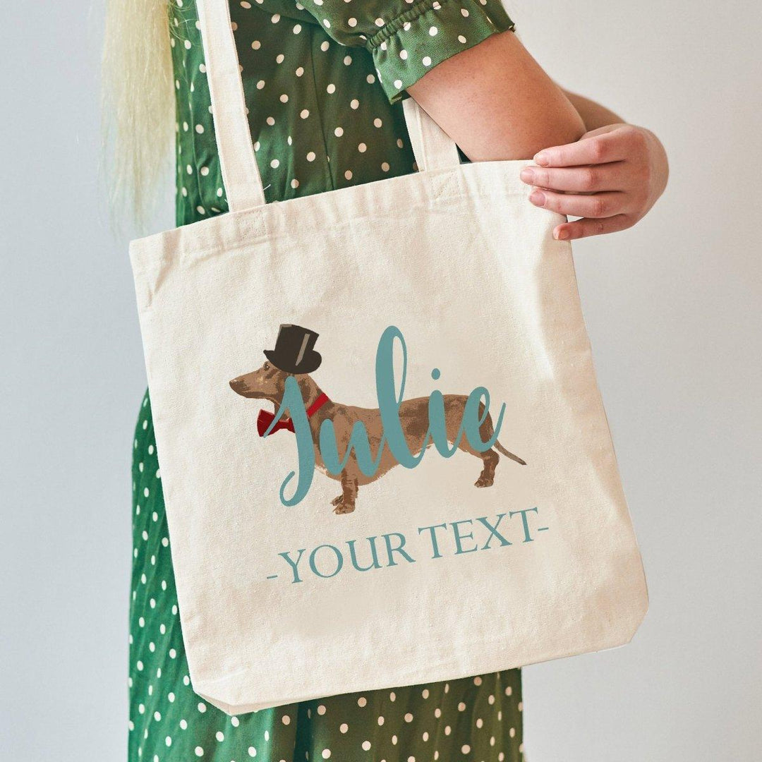 Sausage Dog Personalised Tote Bag, Dachshund Gift For Her, Name Canvas Tote Bag, Dachshund Style Tote Bag, Dog Tote Bag, Pattern Tote Bag, - Amy Lucy