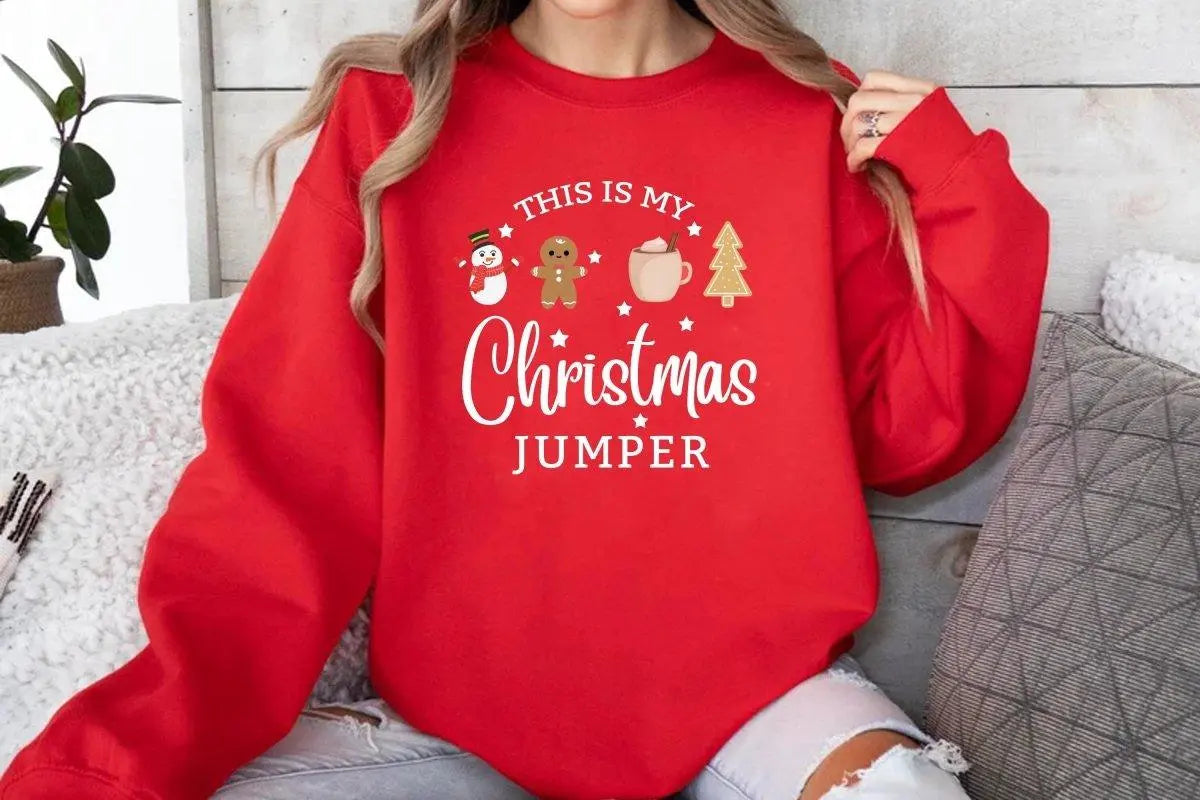 SWEATSHIRT GINGERBREAD MAN Christmas Jumper Red Christmas Jumper Snowmen Sweets Cozy Winter Cookie Xmas Gift Sweatshirts - Amy Lucy