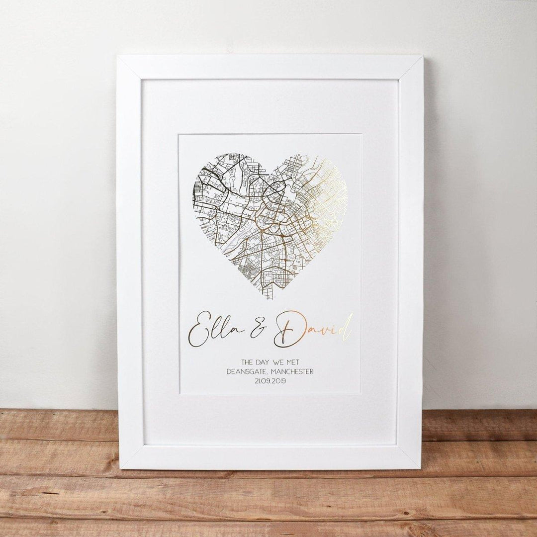 Where We Met Print, Personalised Couple's Map Print, Valentine's Gift, Custom Couples Print, Personalised Valentines Print Framed, Map Print - Amy Lucy