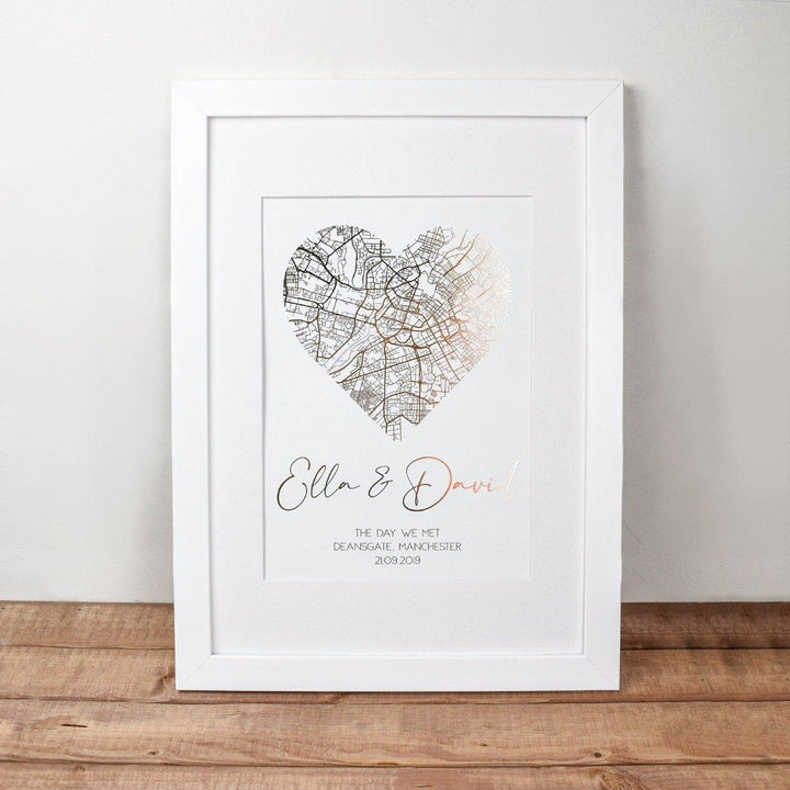 Where We Met Print, Personalised Couple's Map Print, Valentine's Gift, Custom Couples Print, Personalised Valentines Print Framed, Map Print - Amy Lucy