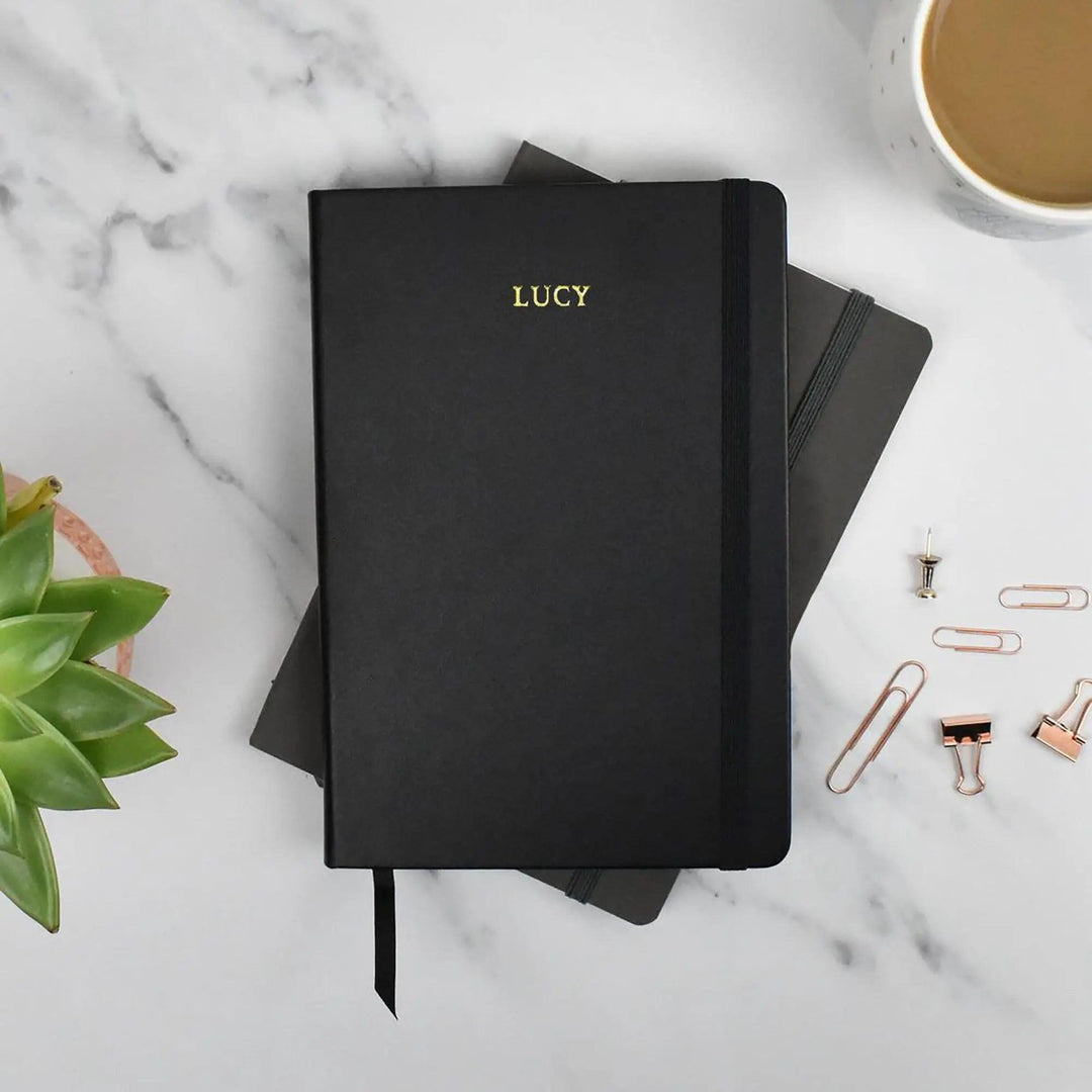 Personalised Black Leather Notebook, Personalised Notebook, A5 Luxury Notebook, Custom Leather Journal, Vegan Leather, Debossed Journal